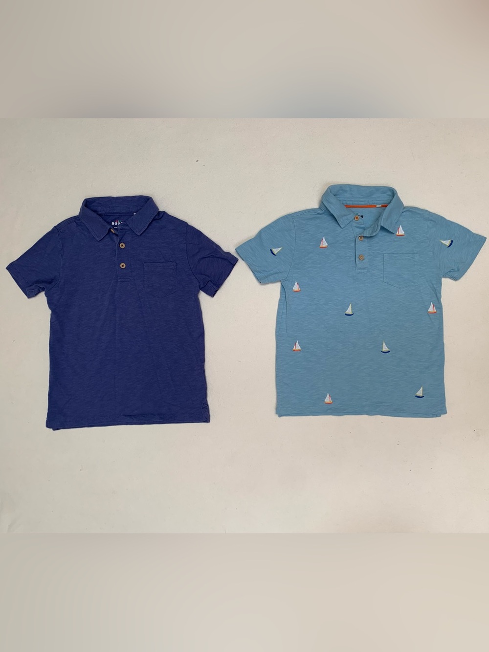 Mini Boden Light Blue Embroidered Sailboat Polo & Blue / Purple Set of Two